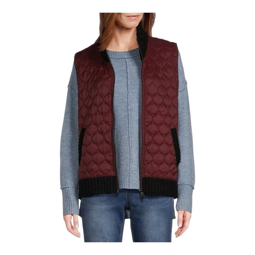 Westbound Dual Pocket Knit Contrast Vest Medium Maroon Full Zip Pockets Fall